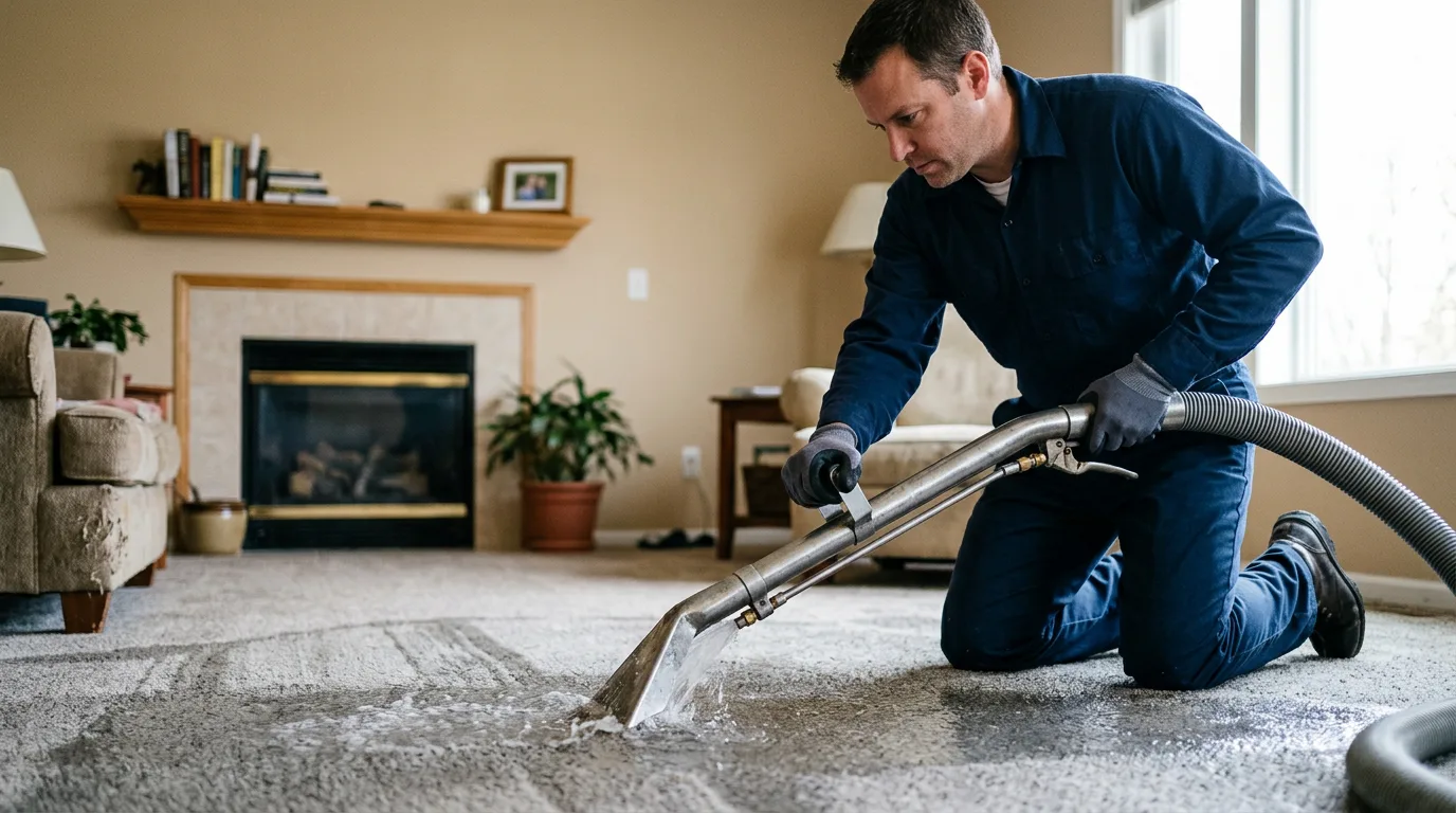 Water damage restoration technician working near Riverside, CT